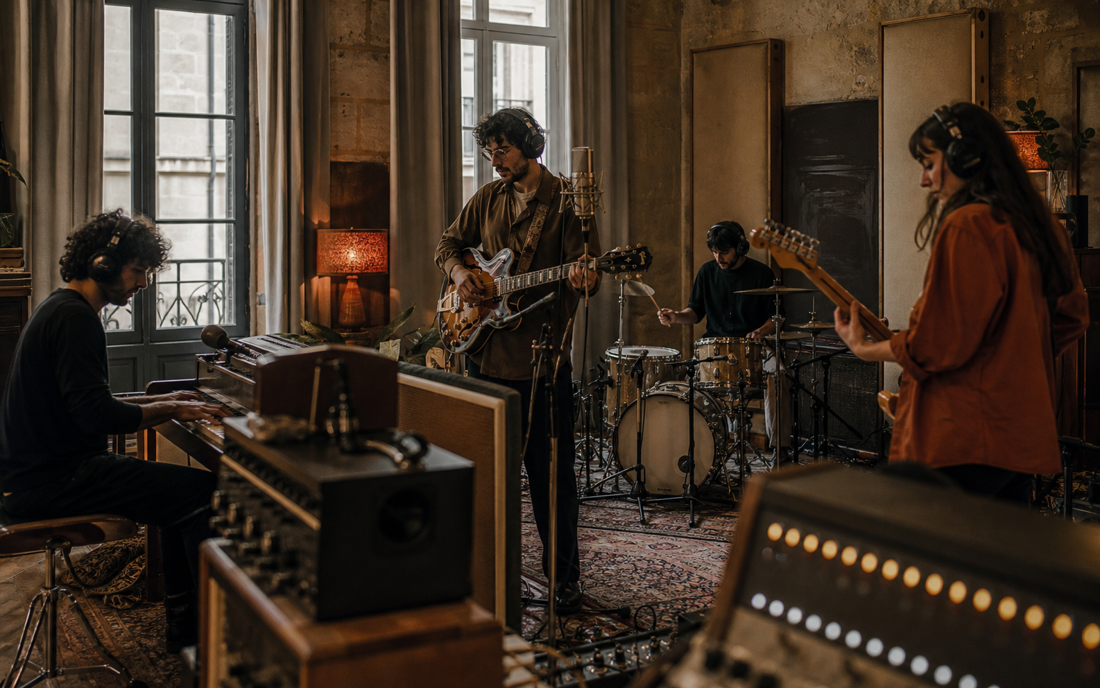 Chanteuse enregistrant en cabine